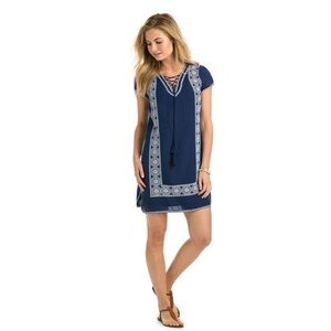 💙💙Vineyard Vines Navy Blue & White Embroidered Lace-up Linen Tunic Dress 4💙💙